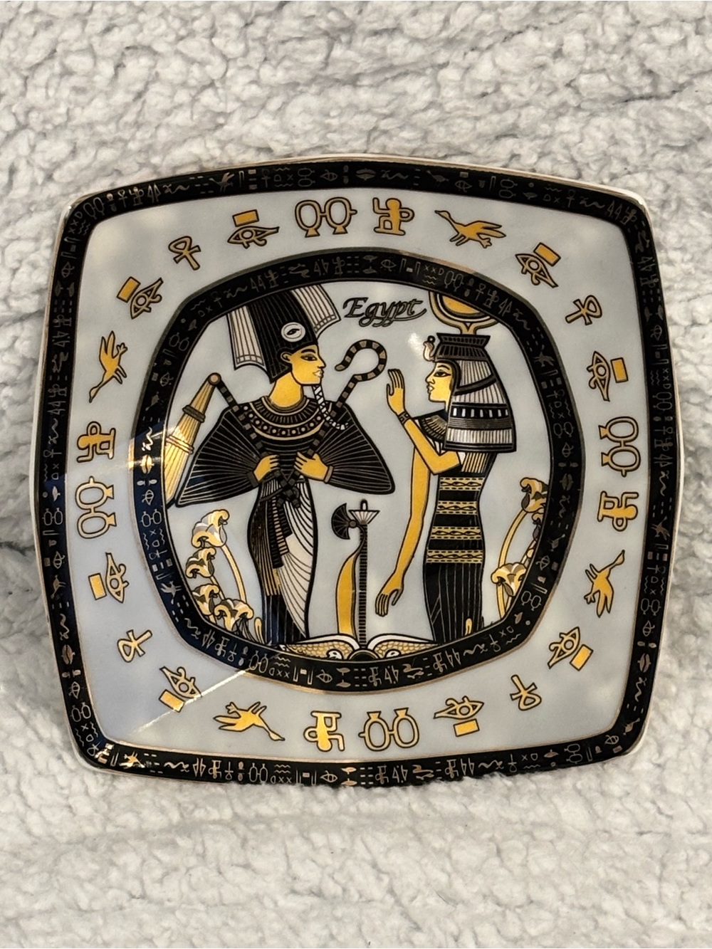 Fathy Mahmoud FM Fine Egyptian Tableware Egypt Porcelain Plate Dish Gold Black
